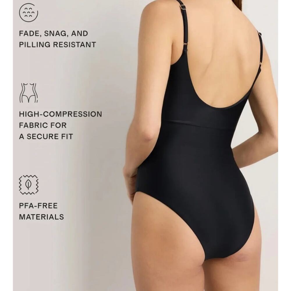 quince italian cut-out one-piece swimsuit in black, women size x-small xs - Picture 2 of 6